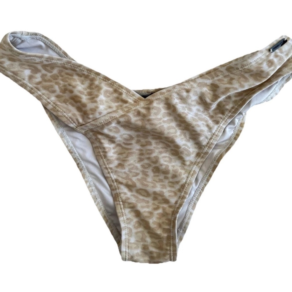 KENDALL & KYLIE | Gold Leopard Print Ruched Bikini Bottom Beachy Summer | Size L